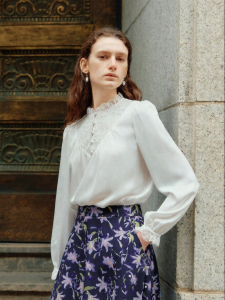 Koradior | Vintage Court Style Lace Roses Half-Placket Chiffon Blouse