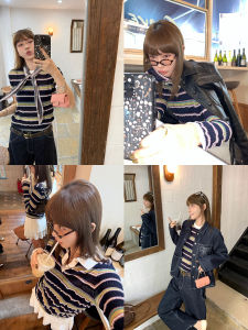 13C City Walk Colorful Dot Knitted Sweater Long Sleeve Polo Neck Short Sleeve Top Womens Fashion Korean Style Slim Fit Cotton Polyester Blend