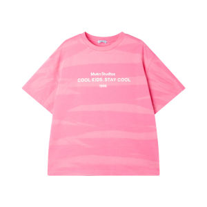 Pink Cotton Short Sleeve T-Shirt Mens Summer Breathable Quick Dry Antibacterial Spray Color Letter Print Casual round Neck Top