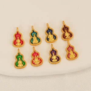 18K Copper Plating Alluvial Gold Burnt Blue Carved Gourd Zodiac Eight Patron Saints Birth Year Buddha Pendant DIY Accessories