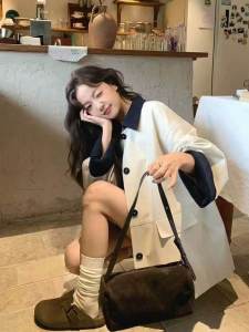 YINGDAI | Áo Khoác Trench Coat Mid-Length Cổ Notch Màu Khối
