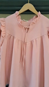 Áo kiểu nữ form babydoll retro mặc hè tay phồng viền nhún cổ bèo thắt nơ chất Đũi Nhăn