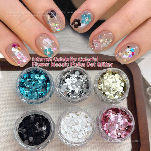 1Box Round Polka Dot Glitter Nail Sequins DIY Colorful Flowers Design Nails Flakes Mixed-Sizes Circle Piece Manicure Decoration