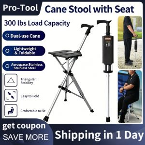 ⭐Local Warehouse+COD⭐ 2-in-1 Walking Stick with Seat - Folding Cane Stool for Elderly Portable Mobility Aid with One-Button Open/Close Adjustable Height Walking Cane Chair