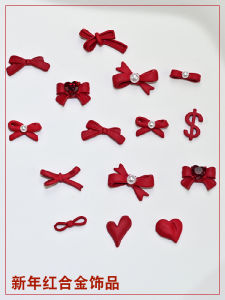 New Year Butterfly Design Gold Nail Jewelry Series Popular Diamond Embedded Pearl Red Nail Accessories Beauty Tools from China