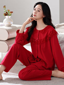 Victoria Moosy Luxury Pure Cotton Red Color Princess Style Loose Fit Sweater Elegant Atmosphere Casual Sweet Style Long Sleeve