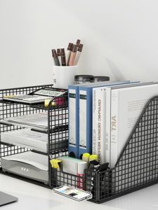 Metal Desktop File Organizer Multi-Layer Office Document Storage Box Bookshelf Document Holder Rack for Business Use