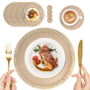 Set of 4/12 PET Woven Round Placemat Tassel Bohemian Table Placemats Heat-resistant Non-slip Table Mats for Home Wedding Kitchen