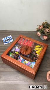 Khay đựng bánh kẹo mứt tết nắp kính vuông Gỗ Hương Loại VIP cỡ lớn - CTH590