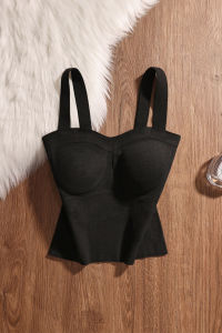 French Style Black Backless Bralette Womens Summer Outdoor Wear Underwear Vest Strapless Shoulder Bared Base Layer Crop Top