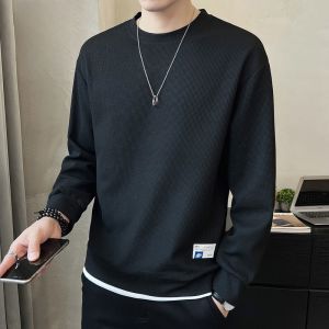ROMON | Romon Mens Round Neck Fleece Lined Long Sleeve Sweatshirt Casual Spring Autumn Fashion Urban Style Antibacterial Solid Color