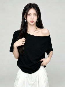 YAYANGREN | Áo Thun Nữ Đen Tay Rộng Kiểu Off-shoulder
