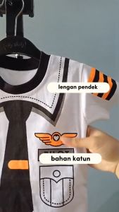 Setelan Baju bayi anak laki laki motif karakter Pilot celana hitam usia anak 3-24 bln.