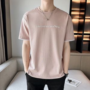 ROMON | Romon Mens Short Sleeve T-Shirt Summer Thin Ice Silk Casual Loose Fit Youth Fashion Round Neck Top Modern Style Basic Cotton Polyester Blend
