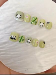 Handmade Wearable Nail Art Cute Cartoon Giant Panda Design Childrens DIY Nail Stickers Short Size Normal Specification