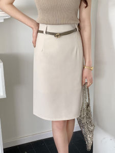 กระโปรงสั้นทรงเอเอวสูงสีเบจ ทรงตรง ทรงสูท สำหรับผู้หญิง ฤดูใบไม้ผลิและฤดูร้อน 2025 กระโปรงทรงเอทรงสูท OL สไตล์