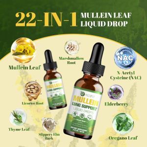 Mullein Drops for Lungs Lung Cleanse & Detox Respiratory Support lmmune Support Mullein Leaf Extract with Thyme Elderberry NAC Natural Herbal Supplement 2 fl oz