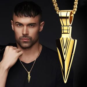 Necklace for men necklaces aesthetic gold necklace pawnable 18k gold pawnable jewelry gifts ideas for men boyfriend Stainless Steel Necklace gold pendant 18k pawnable Spearhead Pendant Necklace Charm Hip Hop necklace Party Personality silver necklace for