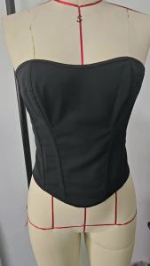 Womens Black Strapless Corset Top Padded Boned Bustier Waist Cincher for Slimming