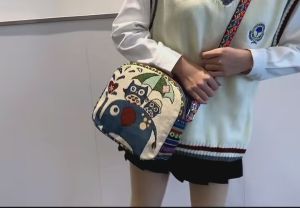 Canvas Tote Shoulder Bag owl Printed  Nice Pattern Sling Beach Bag Casualbag folk embroidery Q87