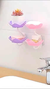 Lotus Shape Soap Box Plastics Flower Shape Wall-Mounted Punch-Free Double Layer Soap Holder Double Soap Box