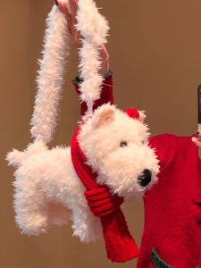 Christmas Cute Red Scarf West Highland Plush Single Shoulder Bag Women Large Capacity Versatile Commuter Crossbody Bag