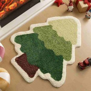 VIKAMA Christmas Shaped Area Rug Soft Santa Boot Tree Print Non Slip Mat For Living Room Fireplace Xmas Home Decor