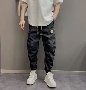 Spring Autumn Loose Fit Casual Workwear Pants for Men with Big Pockets Outdoor Fashionable Trendy Elastic Waist Cargo Trousers