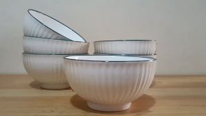 Set for 6pieces Luxury Embossment Green Edge Porcelain Ceramic Soup Bowl / Salad Bowl / Size 5.5inches round