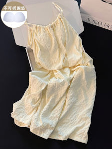 Japanese Style Princess Style Sweet Pajamas Nightdress Womens Summer Pure Cotton with Chest Pad Student Sling Loose New Homewear