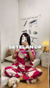 Sapasara - Setelan Baju Tidur Wanita Baby Doll One Set Celana Panjang Kain Rayon LD 110 Busui Friendly Kancing Lembut Nyaman untuk Remaja Etalase 2