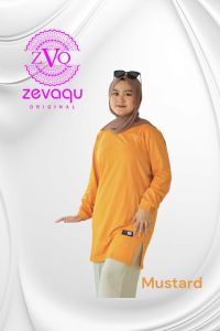 Atasan tunik wanita polos warna mustard / kaos tunik lengan panjang karet kerut bahan katun combed 24s