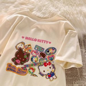 Hello Kitty Pure Cotton Short Sleeve T-Shirt Womens Summer New Original Print Fashion Loose Top Womens Trendy round Neck Tee
