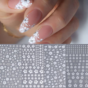 สติ๊กเกอร์ติดเล็บลายดอกไม้สีขาวสดชื่น 4 ชิ้น ใช้งานง่ายสำหรับตกแต่งเล็บ DIY、ของขวัญ งานปาร์ตี้ และแต่งหน้าและจัดแต่งทรงผมในงานแต่งงาน