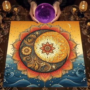 Moonflower Mandala Pattern Tarot Tablecloth Stain-Resistant Witchcraft Astrology Multi-Functional Board Game Tablecloth