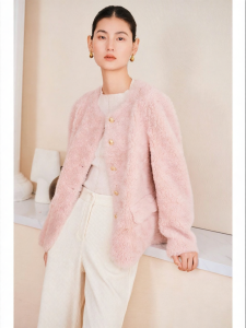 YINER | Elegant Design Pink Wool Fur Coat