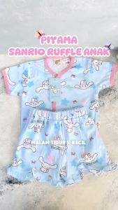 LIBBY Sanrio Setelan Piyama Anak Perempuan S M L | Baju Kutung Celana Pendek Panjang Ruffle | Kuromi Cinnamoroll Hello Kitty