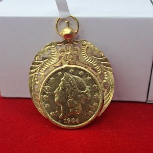 Liontin Ringgit Bisa Berputar Lapis Emas Tempahan Tukang