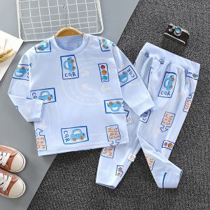 เสื้อผ้าฤดูใบไม้ร่วงสำหรับเด็กเซตกางเกงลองจอนชุดชั้นในเด็กทารกชายหญิงชุดนอนให้ความอบอุ่นไร้โครงป้องกันหน้าท้องเอวสูงผ้าฝ้ายแท้สำหรับทารกฤดูใบไม้ผลิและฤดูใบไม้ร่วง