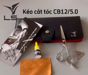Kéo cắt tóc VLS lưỡi thẳng quai offset phẳng đỡ ngón cố định CB12/5.0