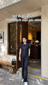 Set Bộ Nữ Vải Đũi Hàn Cộc Tay Lưng Chun - Áo Cổ Tròn Xếp Ly Kèm Quần Suông Rộng Tôn Dáng Q8