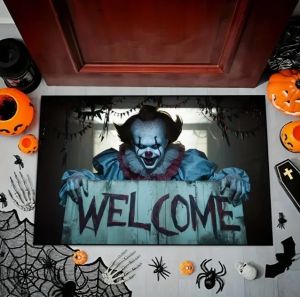 VIKAMA Vintage Gothic Bat Unwelcome Doormat Halloween Horror Flannel Non Slip Outdoor Front Door Entry Decor Floor Mat