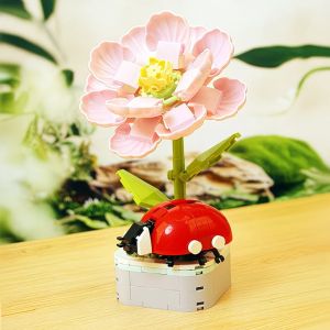 ตัวต่อบล็อกสร้างสรรค์รูปแมลง ดอกไม้ แมลง ต้นไม้จิ๋ว ของตกแต่งโต๊ะทำงาน ของเล่นเด็ก DIY ของขวัญวันหยุด