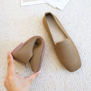 Flats Flats Female New Spring & Fall New Granny Shoes Knit Breathable Soft Bottom Slip-on Easiest for Match Summer Beanie Shoes