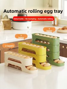 Kitchen Multi-layer Egg Storage Box Automatic Rolling Egg Organizer Fridge Side Door Egg Tray Preservation Container