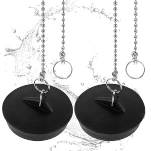 2 Pcs Sink Plug Universal Rubber Drain Stopper With Round Beaded Chain Bath Sink Drain Stopper Plug for Kitchen and Bathroom Fit