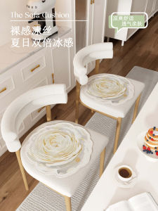 Ice Silk Dining Chair Pads Irregular French White Rose Breathable Non-Slip Mat Modern Simple Style Home Fabric Chair Cushions