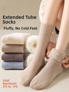 JINGCHI | Thickened Cashmere Womens Socks Autumn Winter Fleece Lined Warm Long High Tube Socks Winter Thick Plush Long Socks Women