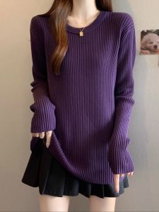 AIYITI | Stylish Purple Plus Size Round Neck Thick Sweater