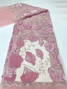 Luxury African 3D Groom Embroidery Beaded Lace Fabric 2026 High Quality Nigerian Sequins Tulle Fabric For Evening Party AT2828